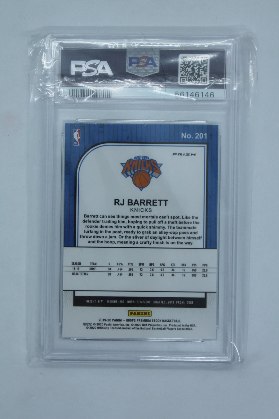 RJ Barrett 2019-20 Panini NBA Hoops Premium Stock Pulsar Rookie Card - PSA MINT 9