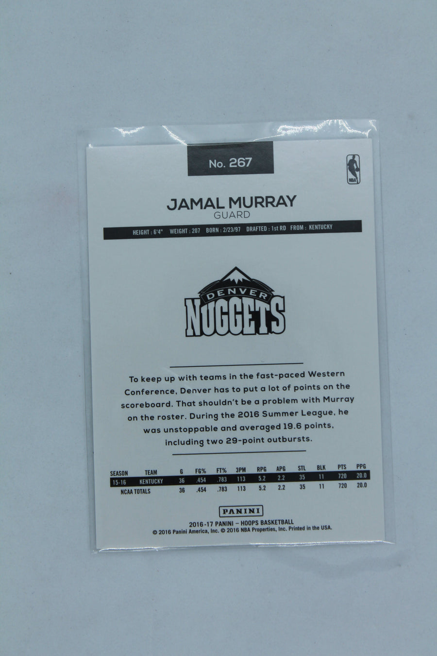 Jamal Murray 2016-17 Panini NBA Hoops Rookie Card