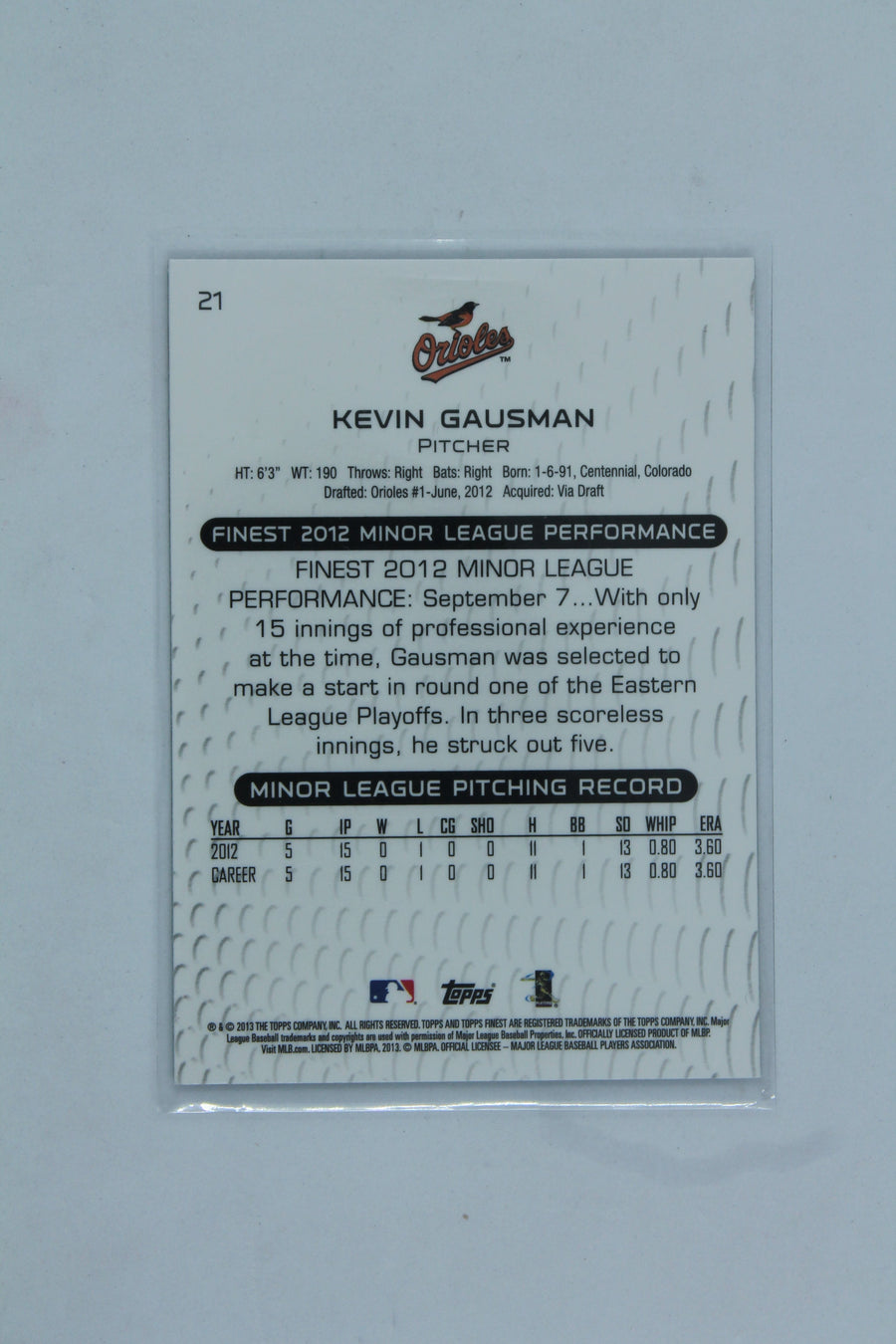 Kevin Gausman  2013 Topps Finest Rookie Card
