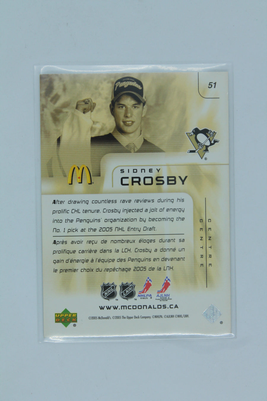 Sidney Crosby 2005-06 Upper Deck McDonald's Rookie Year Card