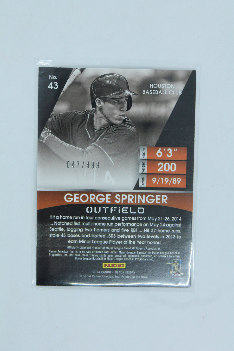 George Springer 2014 Panini Black Friday - #047/499 Rookie Card
