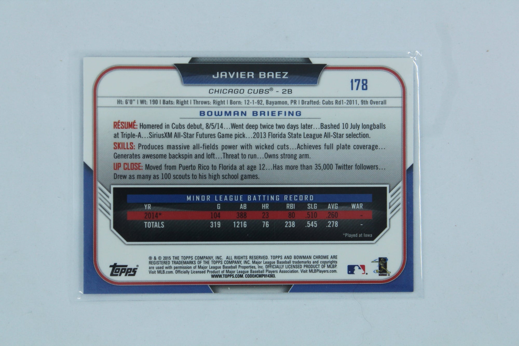 Javier Baez 2015 Bowman Chrome Rookie Card