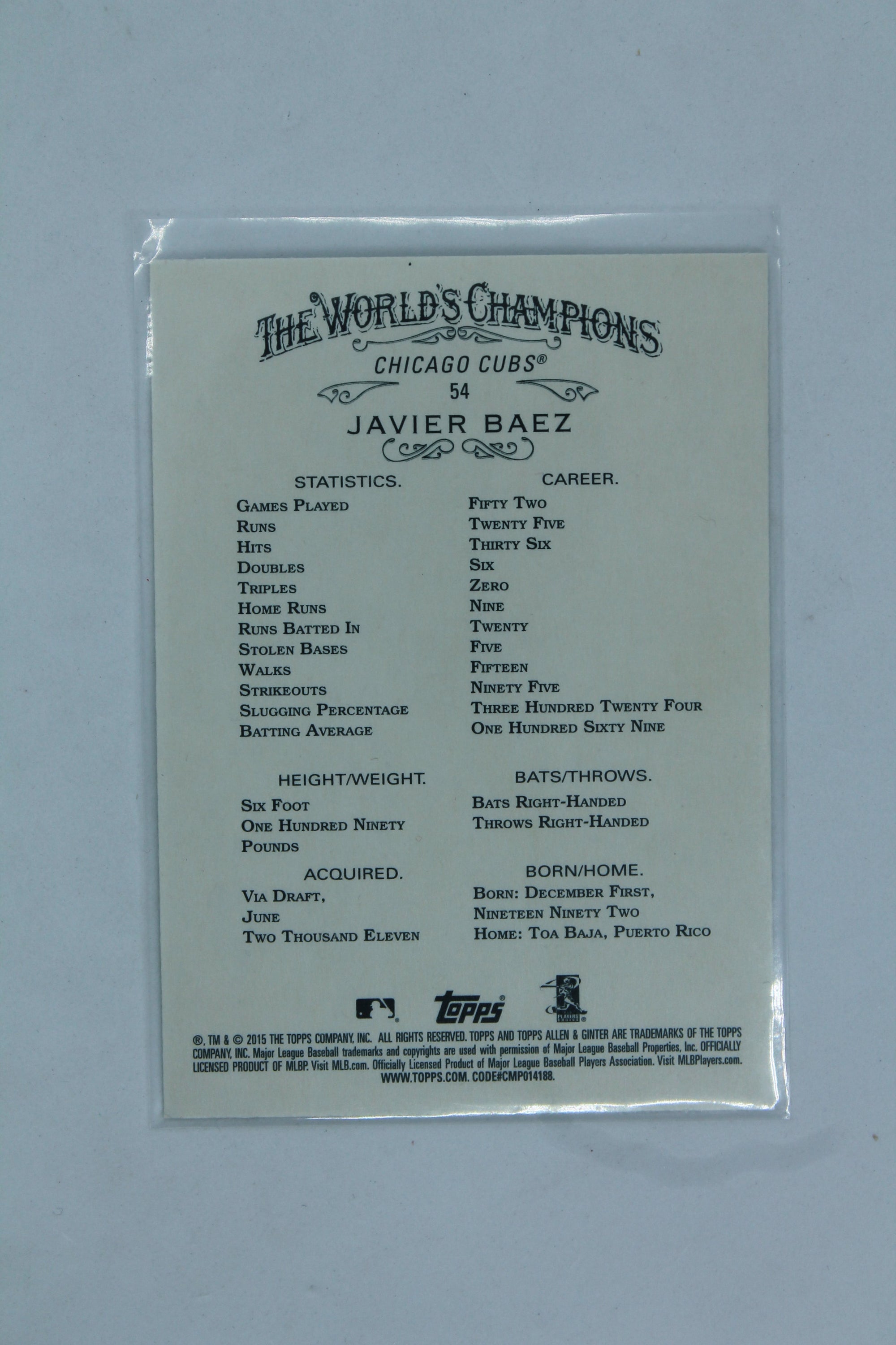 Javier Baez 2015 Topps Allen & Ginter's Rookie Card