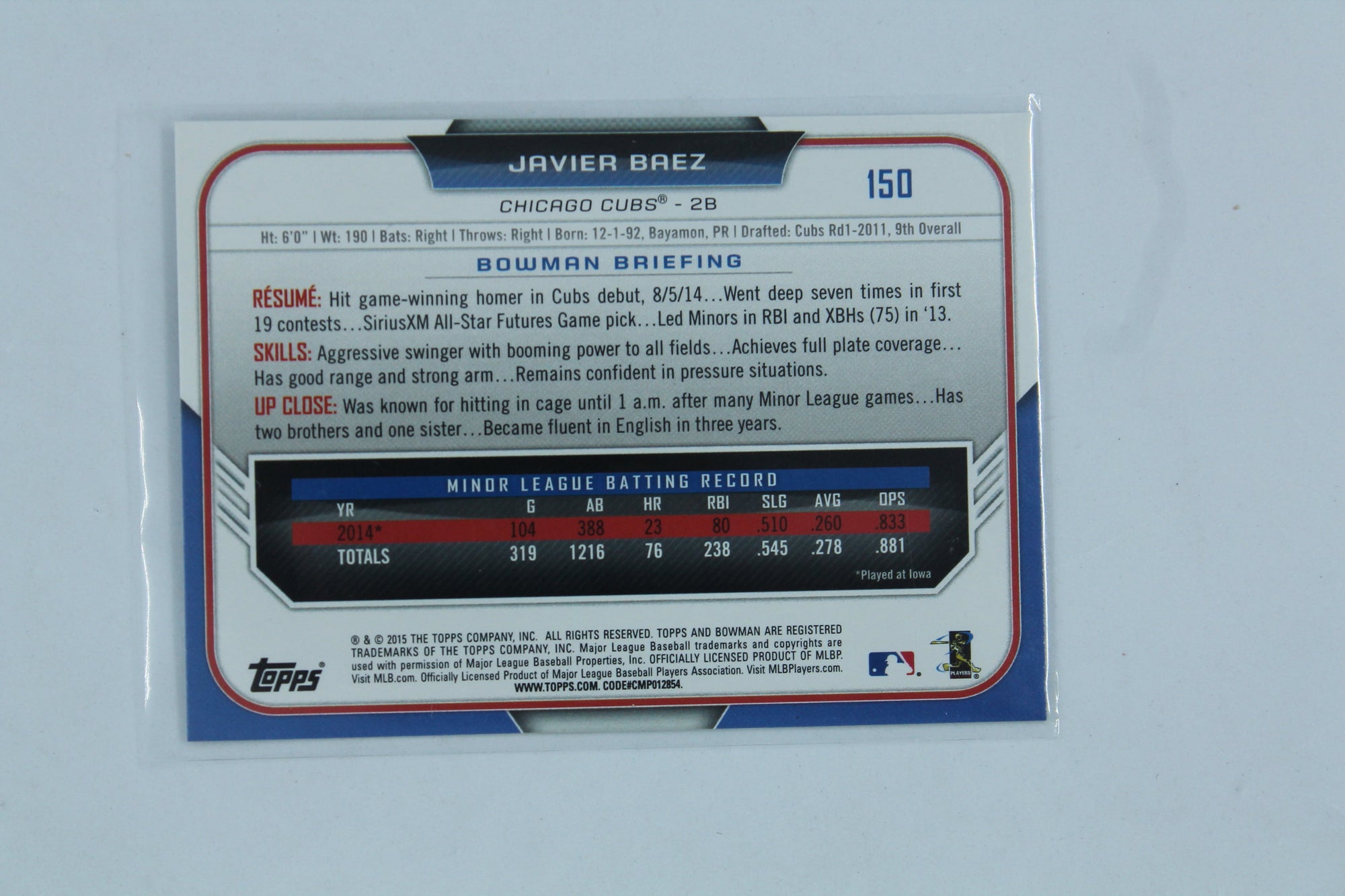 Javier Baez 2015 Bowman Rookie Card