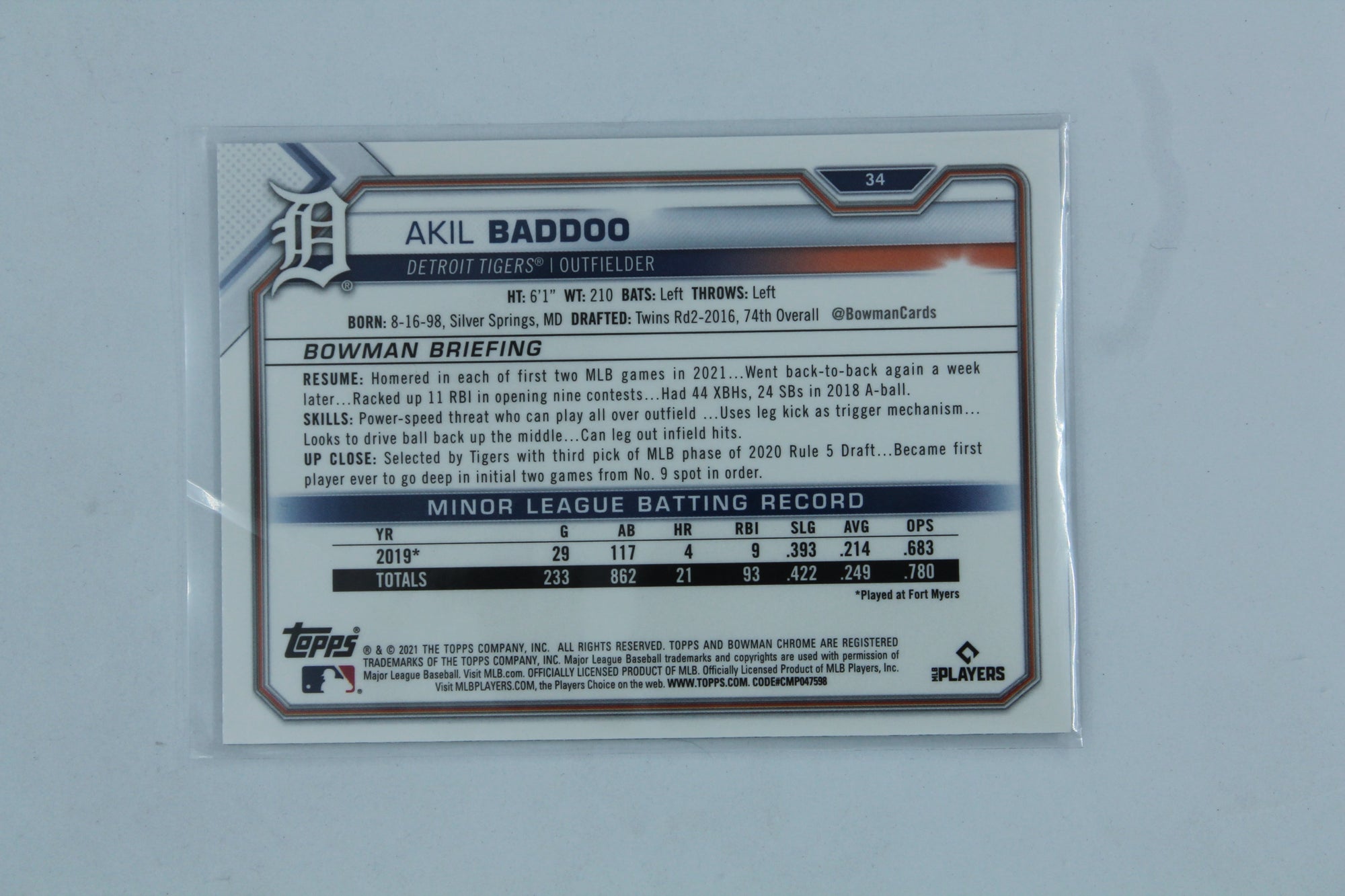 Akil Baddoo 2021 Bowman Chrome Rookie Card