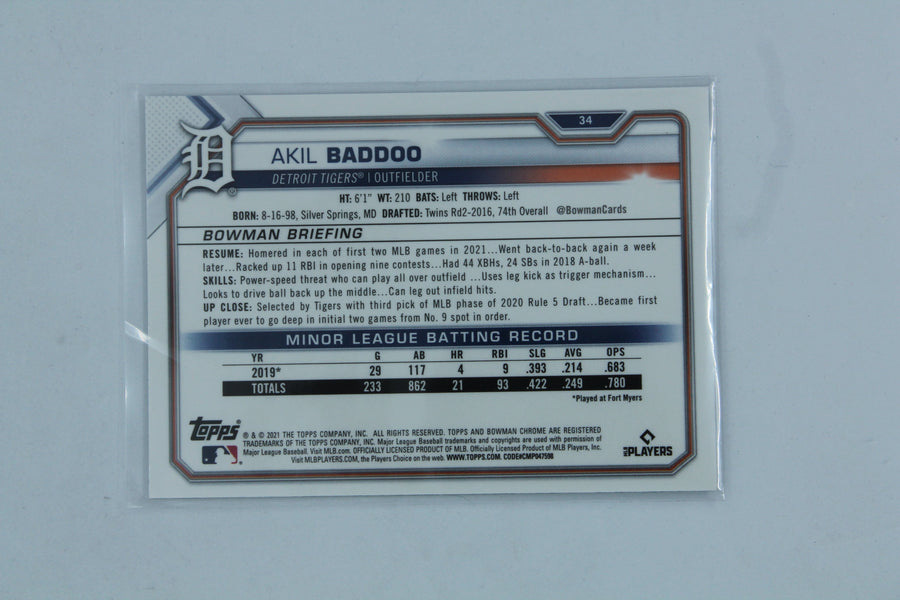 Akil Baddoo 2021 Bowman Chrome Rookie Card