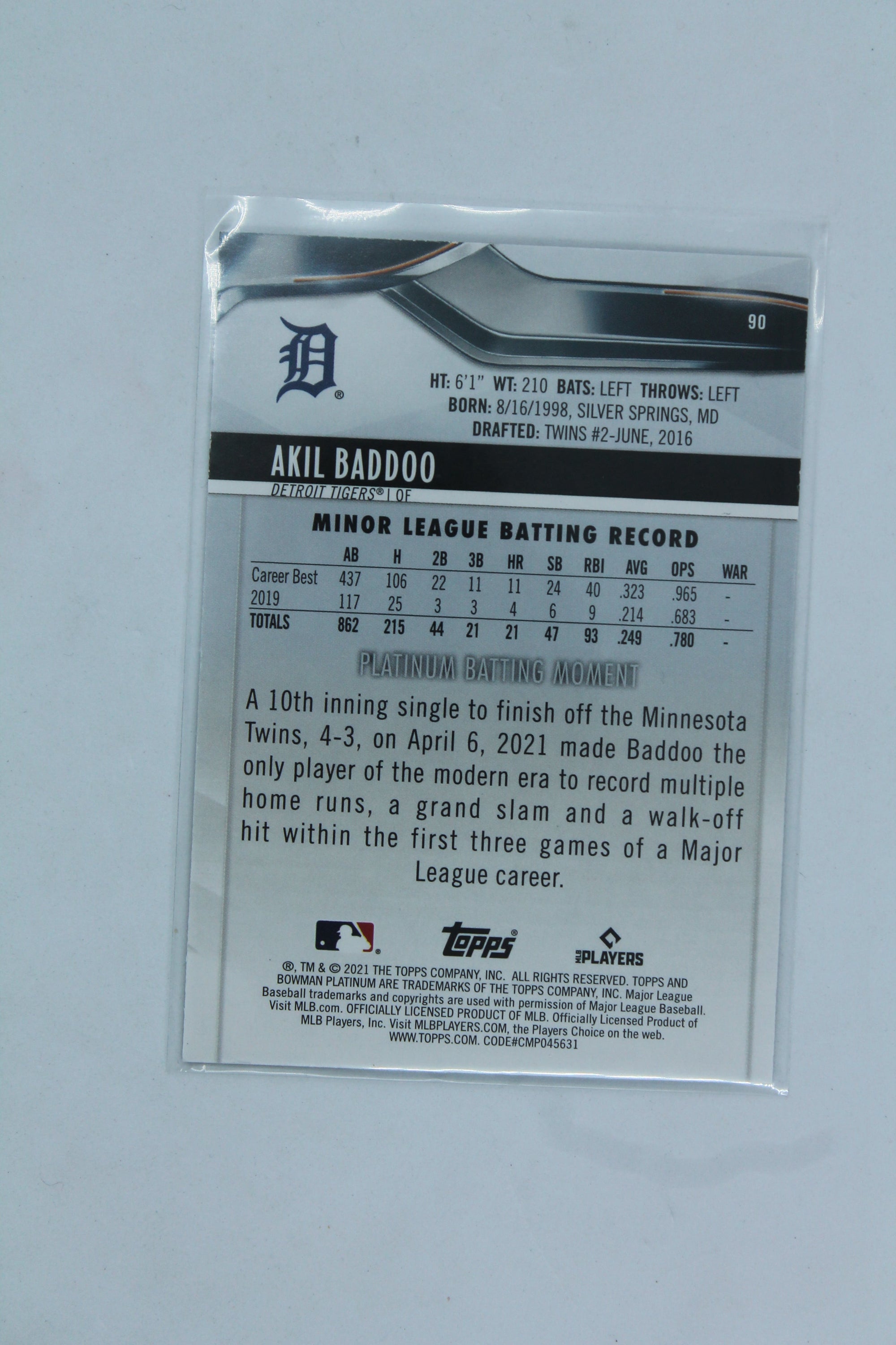 Akil Baddoo 2021 Bowman Platinum Rookie Card