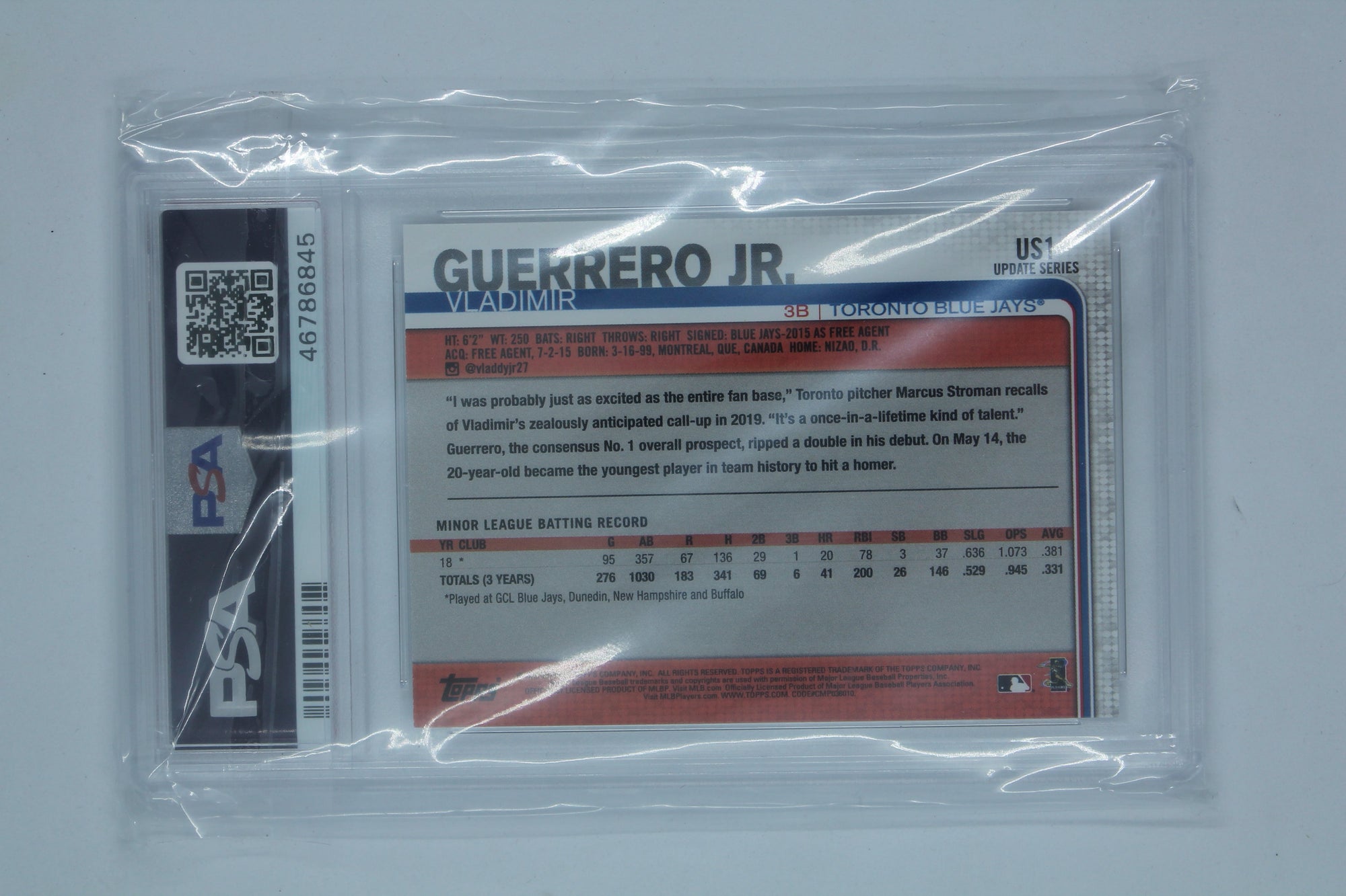Vladimir Guerrero Jr. 2019 Topps Update Series Rookie Card   [PSA 8.5 NM‑MT+]