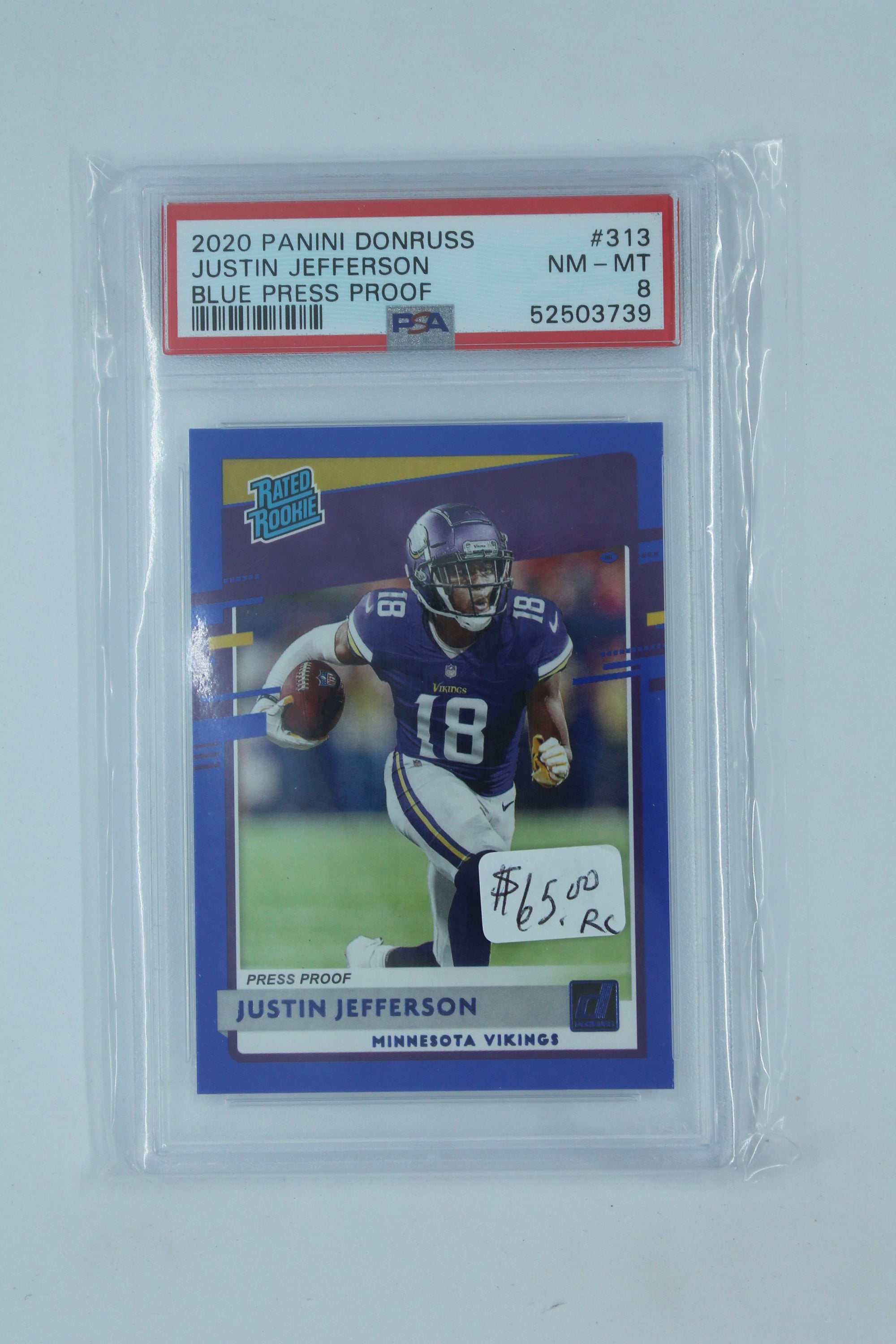 Justin Jefferson 2020 Panini Donruss - Blue Press Proof  #313 Rookie Card -  [PSA 8]
