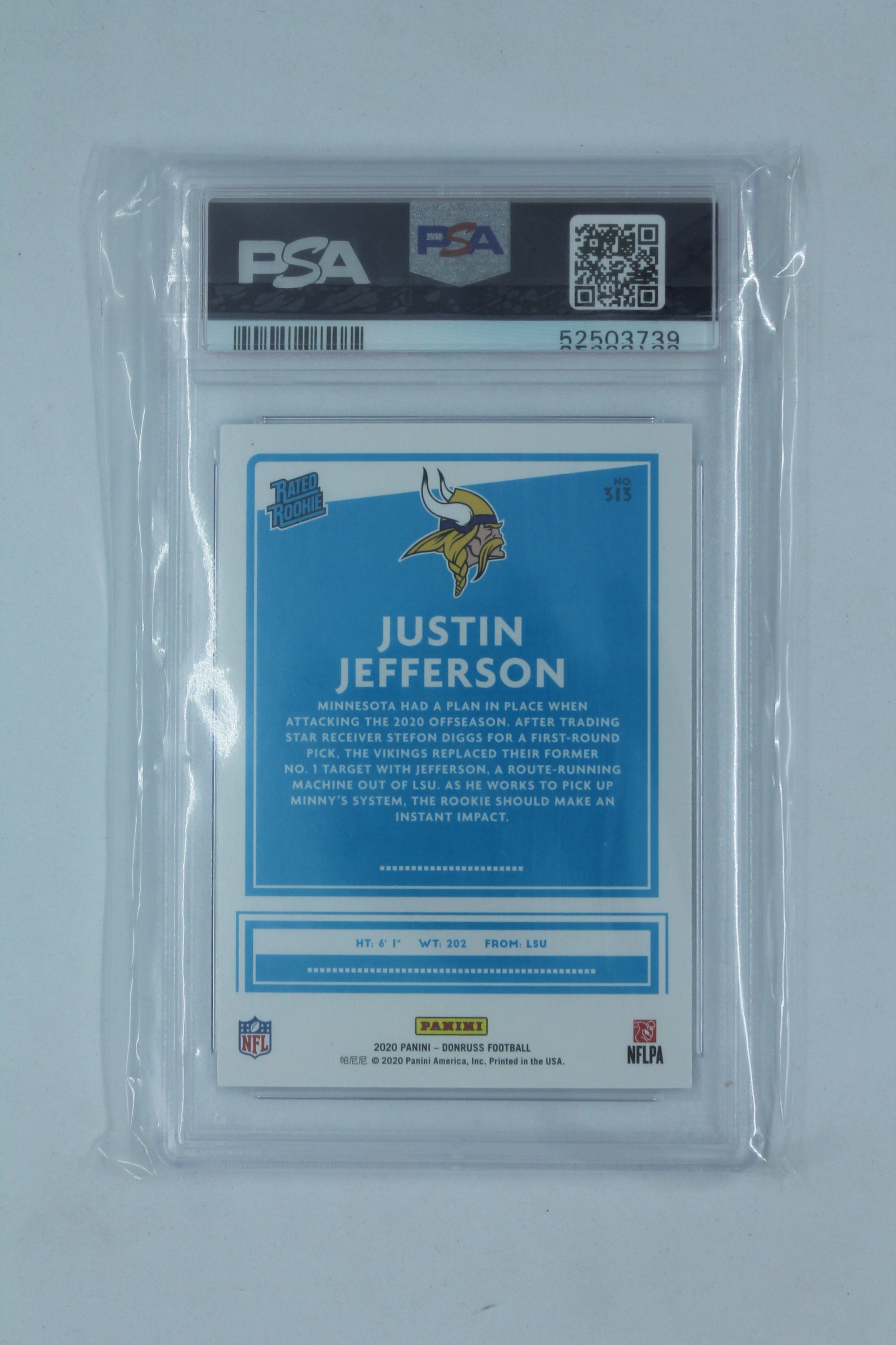 Justin Jefferson 2020 Panini Donruss - Blue Press Proof  #313 Rookie Card -  [PSA 8]