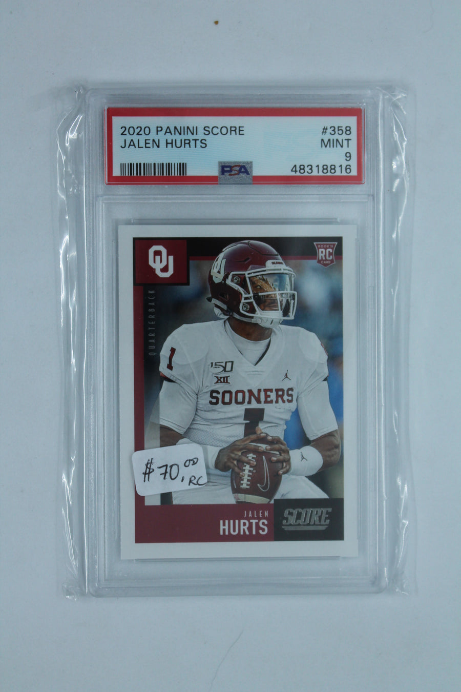 NFL Jalen Hurts Panini Score Rookie Card - Philadelphia Eagles - PSA Mint 9