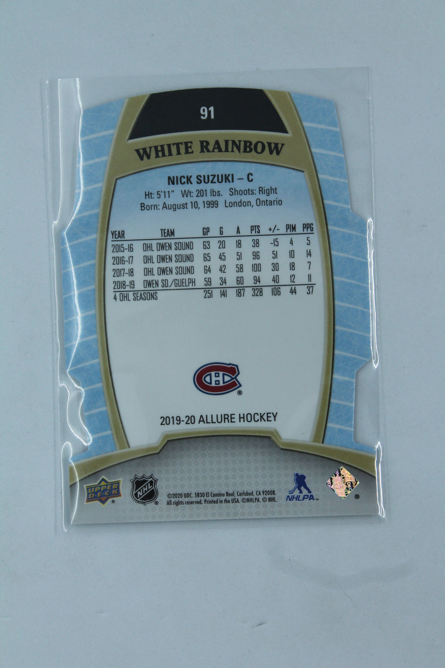 Nick Suzuki 2019-20 Upper Deck Allure White Rainbow Rookie Card