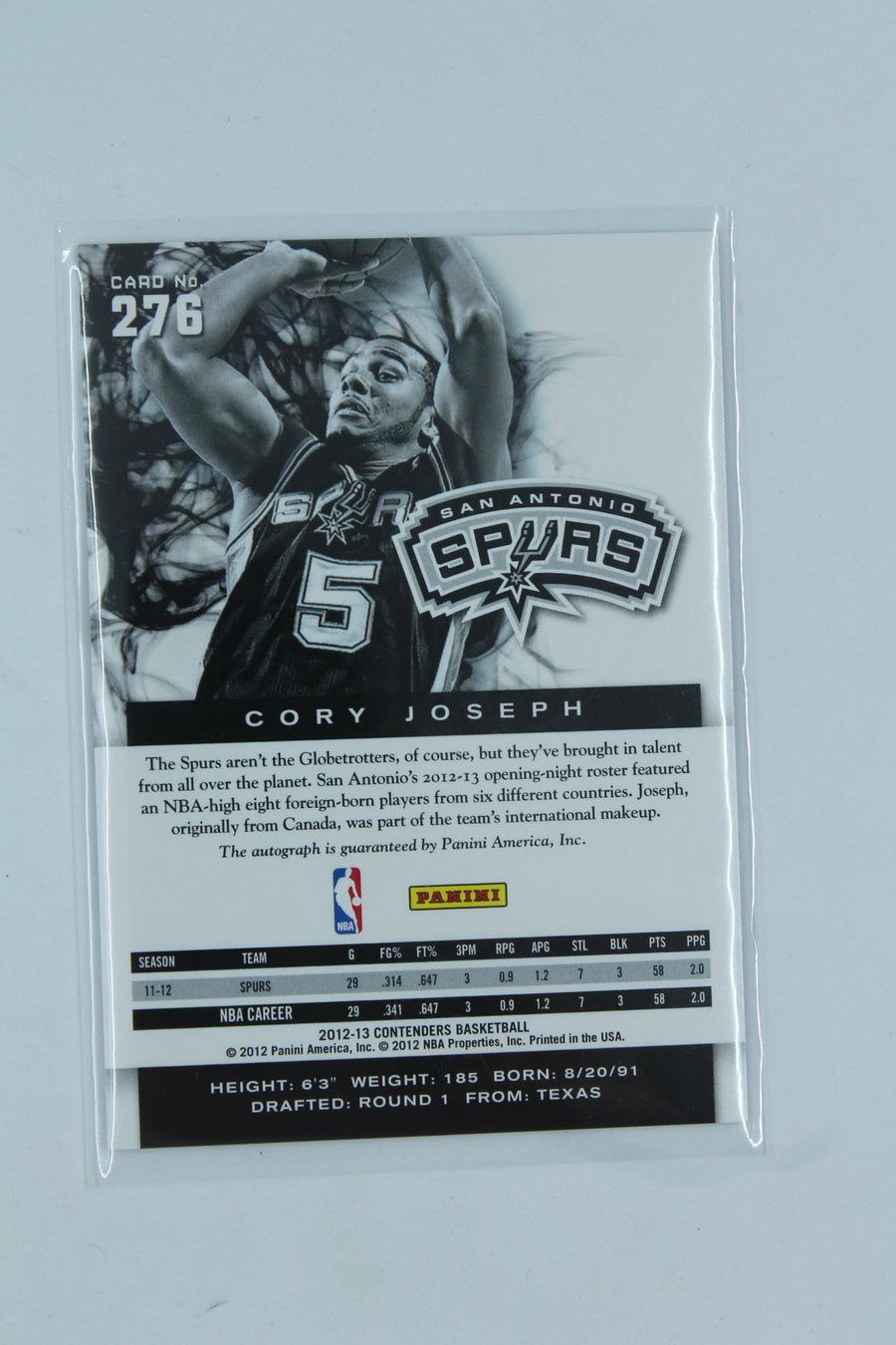 Cory Joseph 2012-13 Panini Contenders - Autographhed Rookie Card