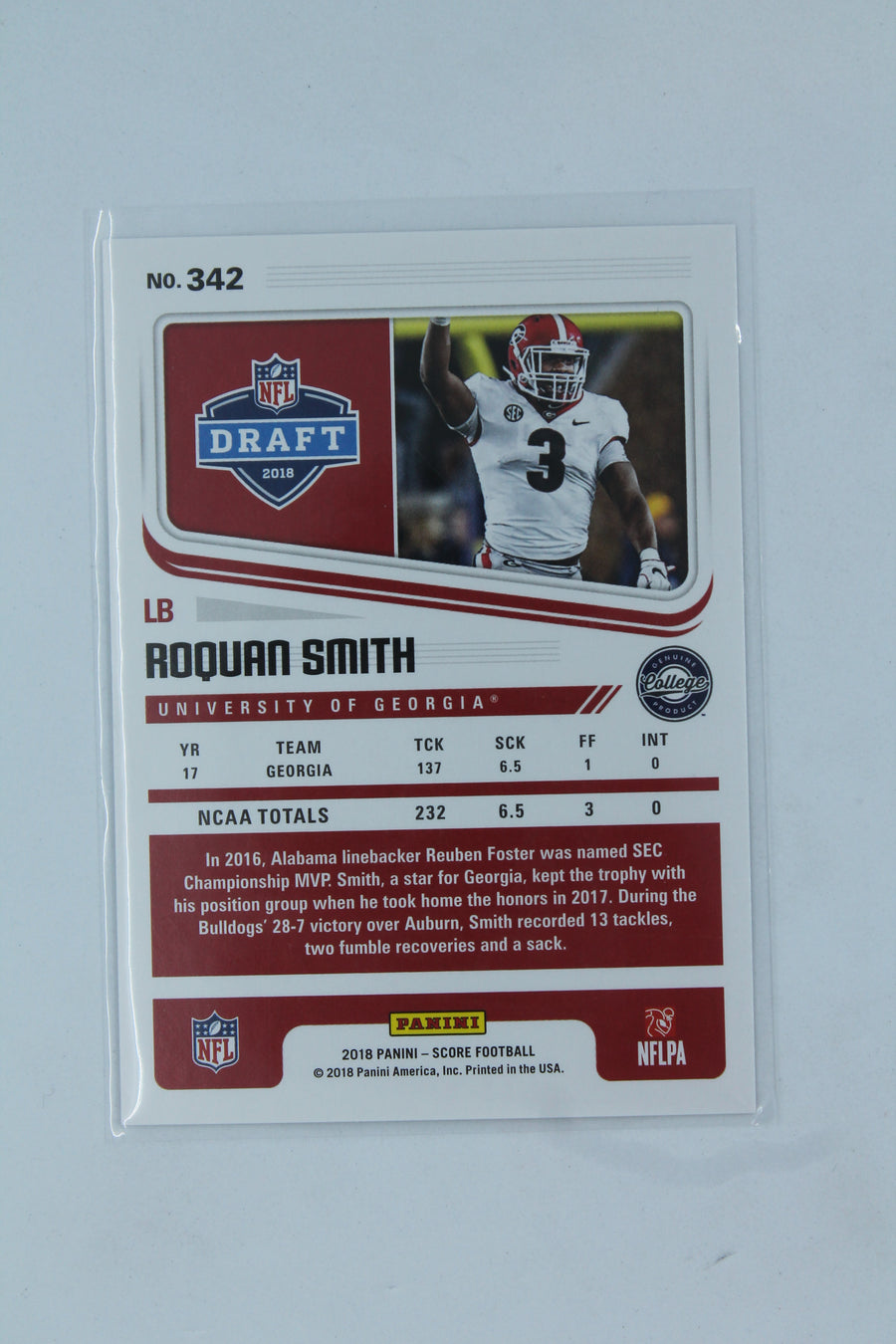 Roquan Smith 2018 Score - [Base] #342 Rookies - Rookie Card