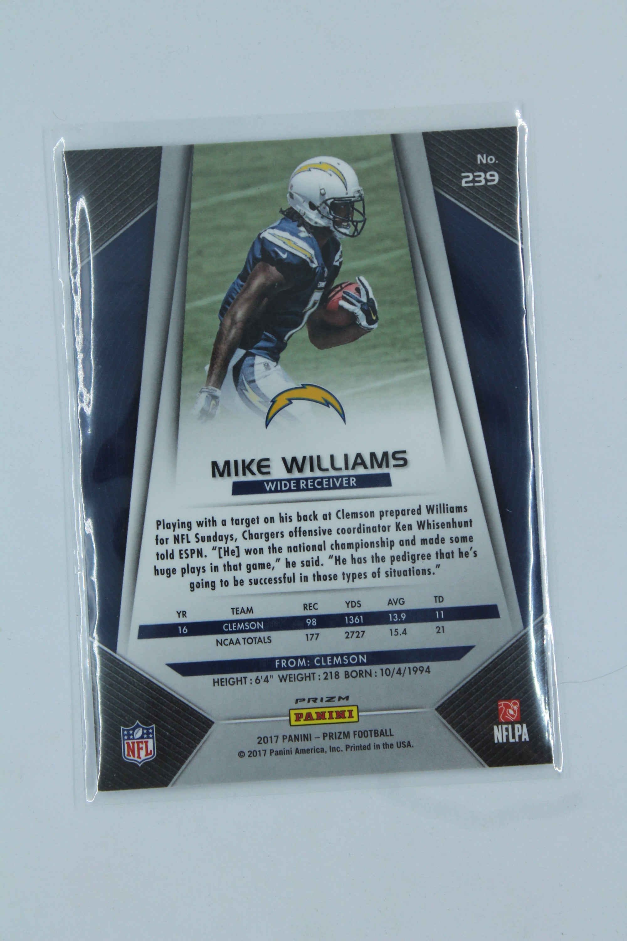 Mike Williams 2017 Panini Prizm - Silver Prizm Rookies Rookie Card