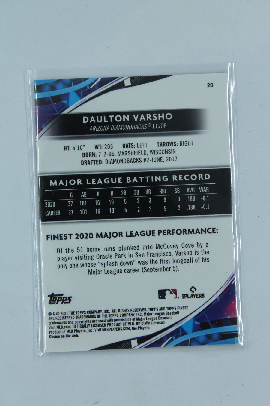 Daulton Varsho 2021 Topps Finest  Rookie Card