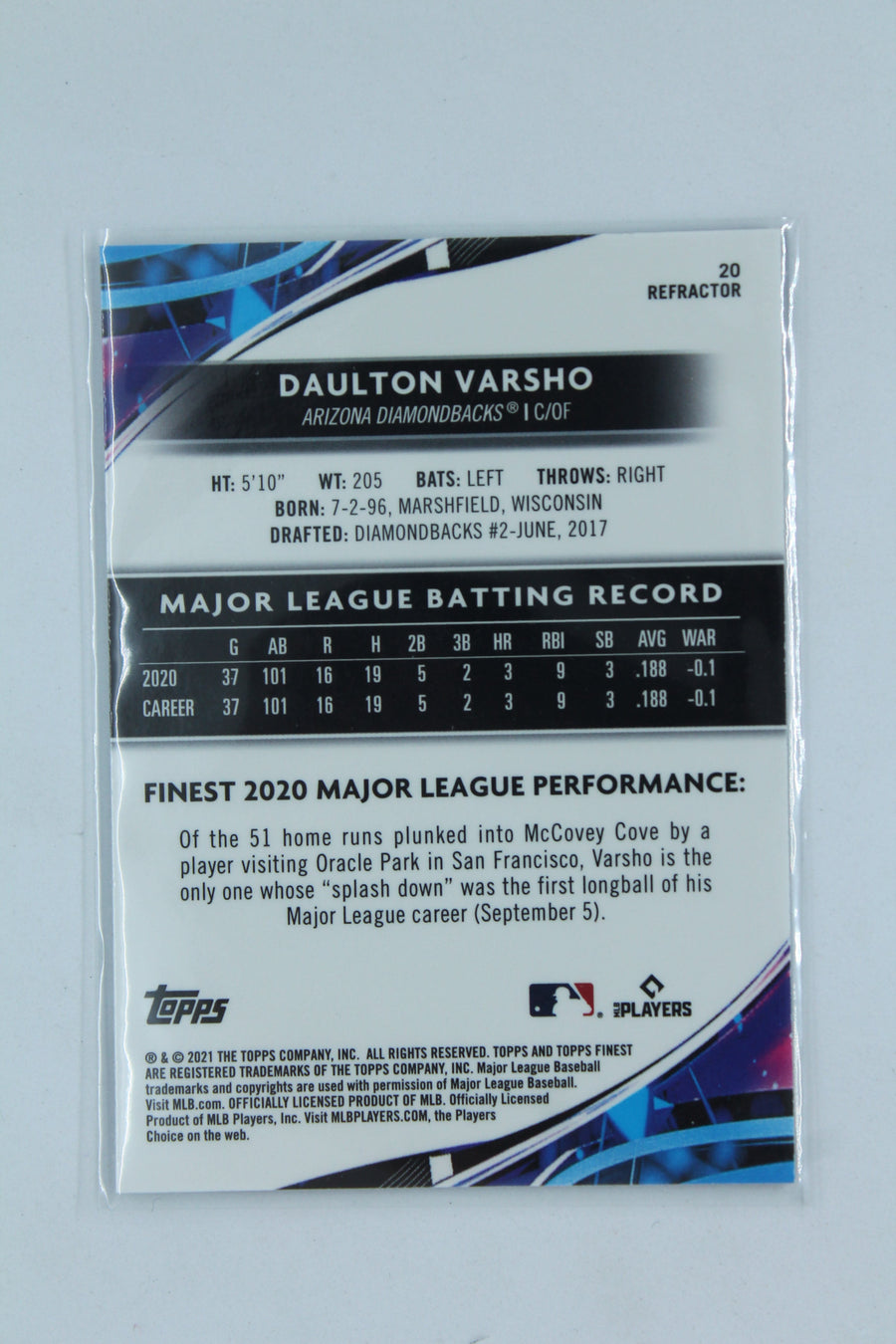 Daulton Varsho 2021 Topps Finest Refractor Rookie Card