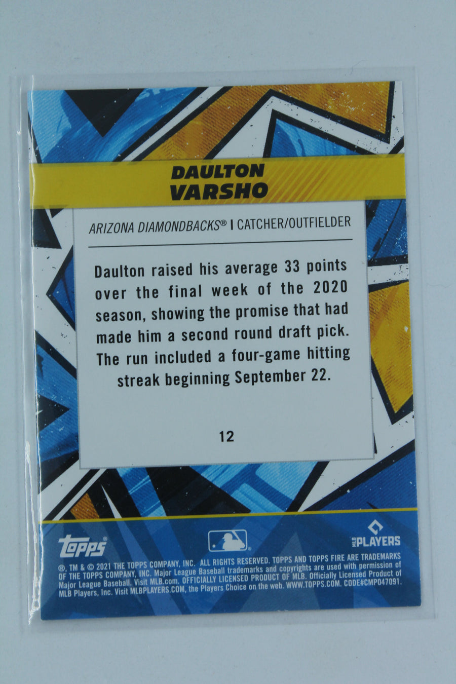Daulton Varsho 2021 Topps Fire Rookie Card
