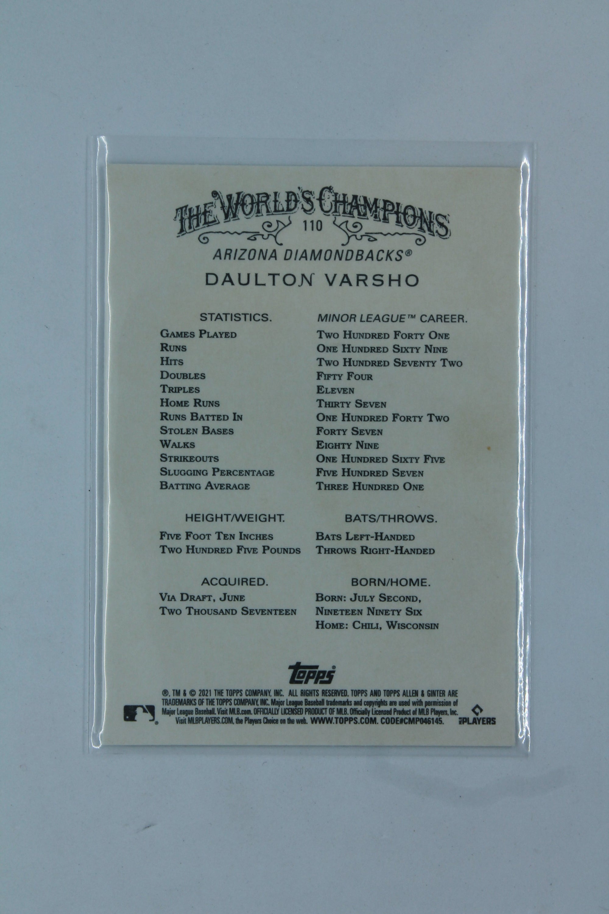 Daulton Varsho 2021 Topps Allen & Ginter's Rookie Card