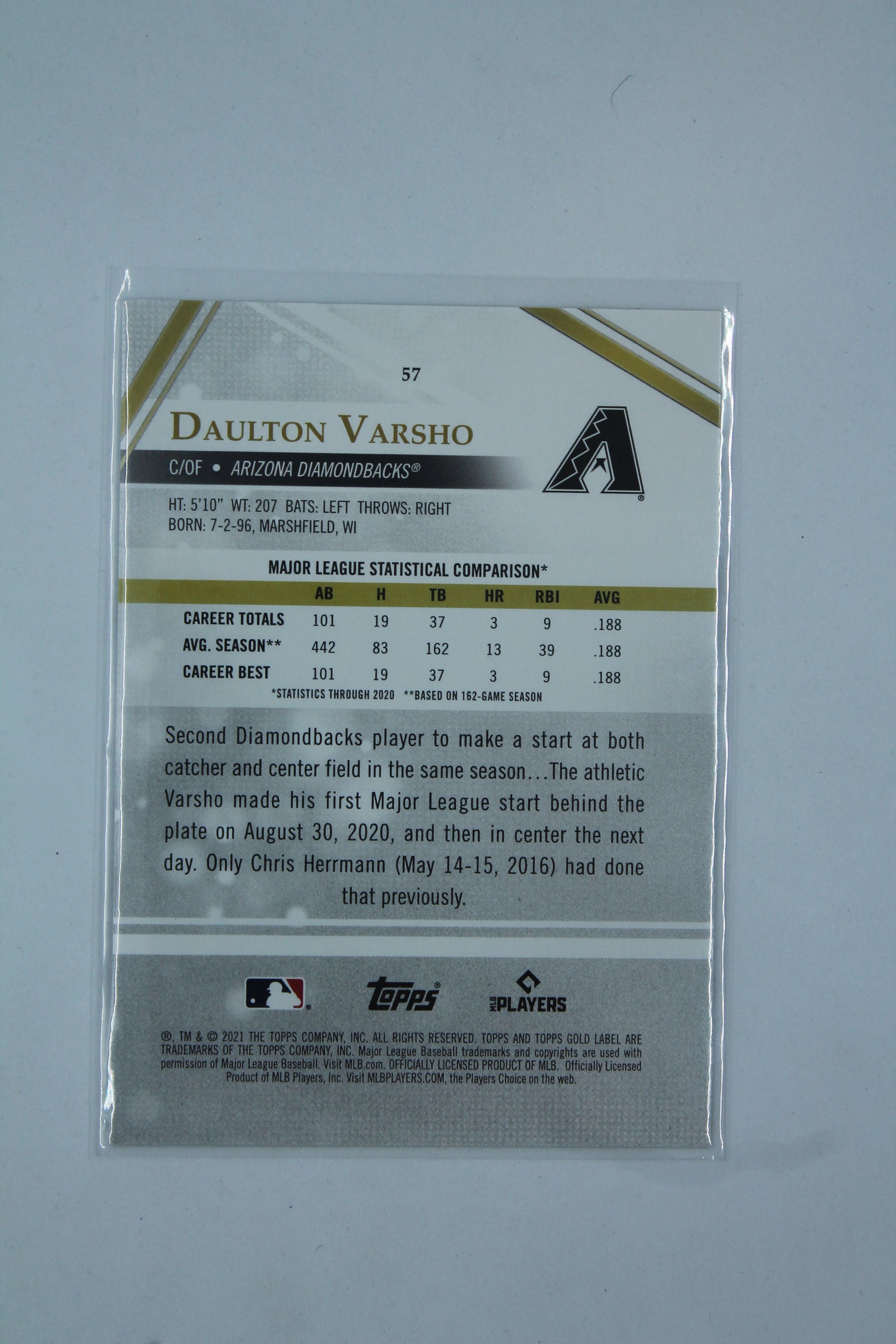 Daulton Varsho 2021 Topps Gold Label Rookie Card