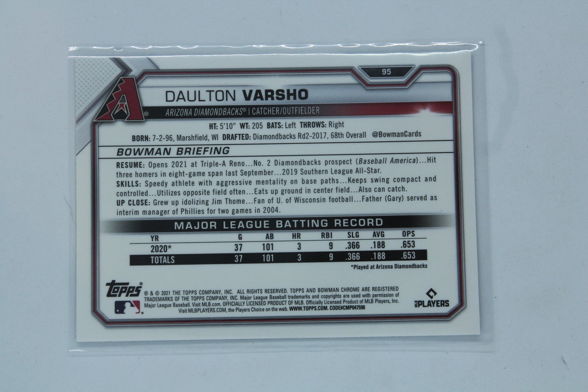 Daulton Varsho 2021 Bowman Chrome Rookie Card