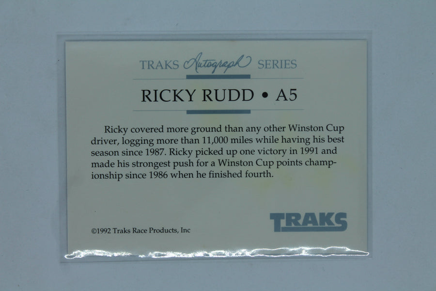 Ricky Rudd 1992 Traks - Autograph Series #A5 Autographed Card