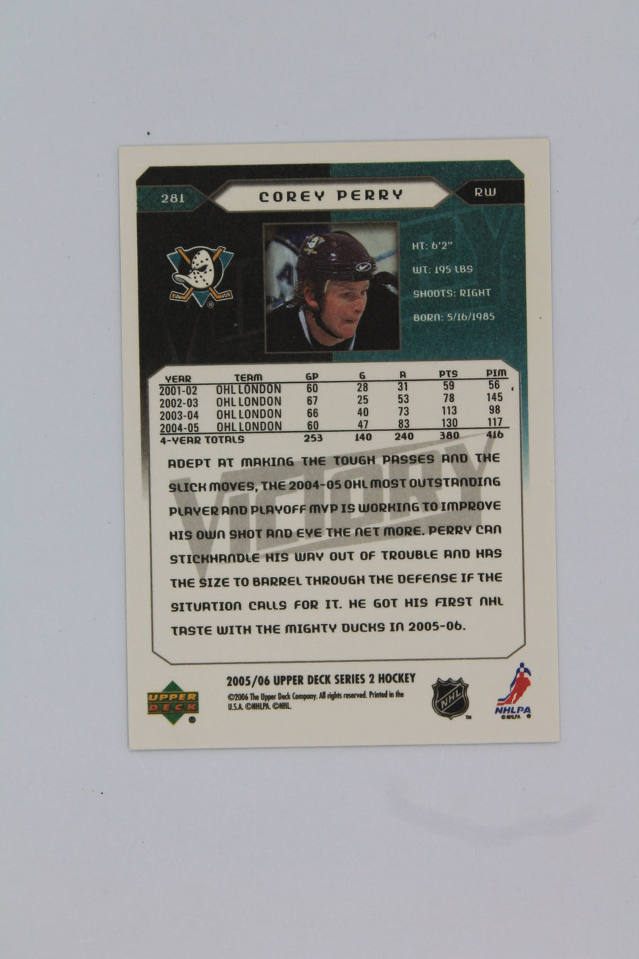 Corey Perry 2005-06 Upper Deck Victory Rookie Card