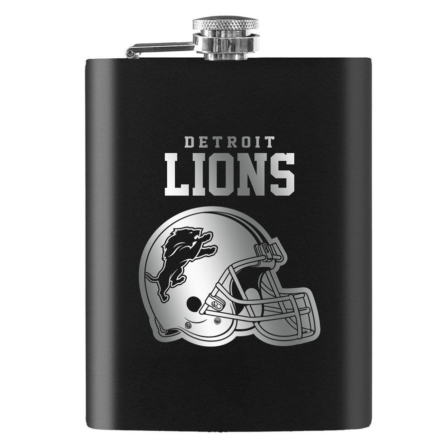 NFL Detroit Lions 8oz Black Lasered Flask